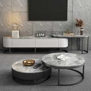 Production directe d'usine de meubles de salon modernes et luxueux avec un support <span class=keywords><strong>TV</strong></span> en bois et un toit en marbre rétractable - Product Image 5