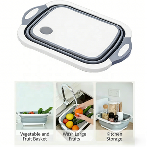 Planche à découper pliable multifonction 3-en-1 en plastique, panier de lavage et de rangement pour fruits et légumes avec trou de drainage pour la cuisine domestique - Product Image 3