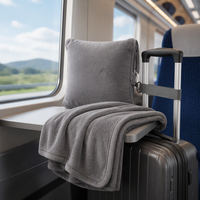 Couverture-oreiller 2-en-1 avec fermeture éclair, portable, en tricot, polaire flanelle 280 g/m², pour voyage et avion