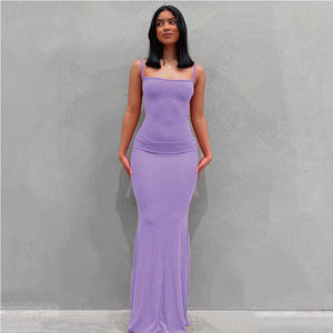 Vente en gros de vêtements personnalisés pour femmes, été, en tissu polyester, couleur unie, moulant, jupe sirène longue, robes maxi sexy - Product Image 4