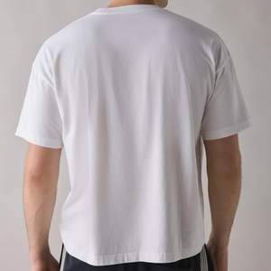 T-shirt en coton blanc surdimensionné pour homme, manches courtes, col rond, décontracté, uni, respirant, en jersey tricoté - Product Image 2