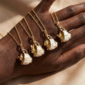 Collar con Colgante de Animalito Adorable, Chapado en Oro de 18K, con Esmalte, Conejo, Zorro, Gato, Perro, Cuentas, Joyería de Moda Unisex, Regalo - Product Image 2