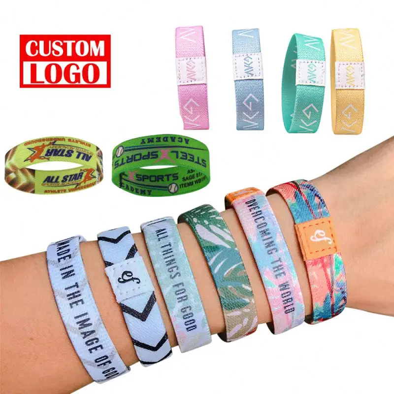 Gelang Karet Elastis Gaya Terbaru Logo Kustom Murah Gelang Pesta Olahraga Poliester Fashion Elastic Wrist Band