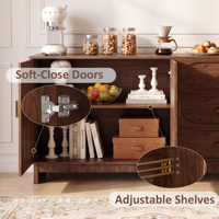 Buffet moderne du milieu du siècle en MDF, 2 portes, 3 tiroirs, caractéristiques réglables, rangement de 1,20 m, finition noyer, aspect bois, pour salle à manger