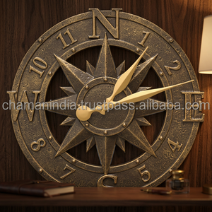 Nautical Solar Powered Antique Brass Single Face Needle Display Europe Style Sun Design Wall <b>Clock</b> for Living Room - Product Image 3