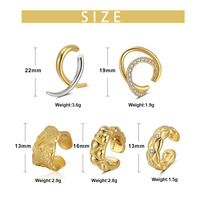 RINNTIN CL07-22 Clip d'oreille en argent sterling 925 plaqué or 18 carats, sans perçage, manchette d'oreille