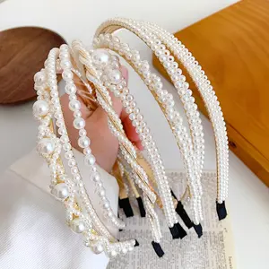 Wholesale Pearl Thin Hair Hoop Headband With Pearls Rhinestone Bridal Pearl Beaded Headband Hair Accessories