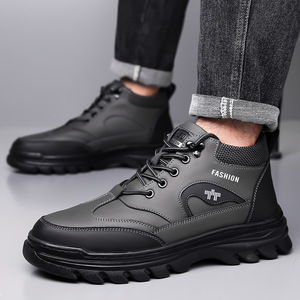 Bottes d'hiver en cuir véritable pour hommes, bottes de neige à bout rond, doublure en fourrure, semelle extérieure en caoutchouc antidérapante, semelle intermédiaire en EVA, mode outdoor - Product Image 3