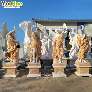 高品質屋外ガーデン装飾等身大ホワイトストーン彫刻サプライヤー四季大理石像女性 - Product Image 1