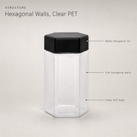 Conteneur de rangement pour collations et noix, pot en plastique hexagonal PET vide, 180 ml, 215 ml, 360 ml avec couvercle
