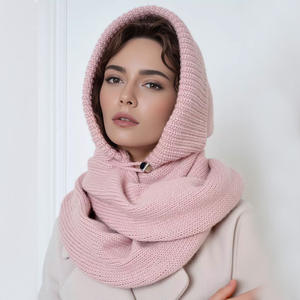 Femmes Dames Vintage Hiver <span class=keywords><strong>Tricot</strong></span> Côtelé Bord Uni Solide Blanc Rouge Cagoule Bonnet Echarpe Ensemble <span class=keywords><strong>Capuche</strong></span> Chapeau <span class=keywords><strong>Snood</strong></span> Suit 2 en 1 - Product Image 2