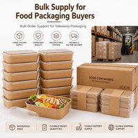 Boîte alimentaire rectangulaire en papier kraft autoportante avec couvercle transparent, jetable, pour repas à emporter, vente en gros