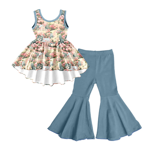 <b>Milk</b> Silk Girls Sleeveless Tank Dress & Flare Pants Set,Custom Print Kids 2 Piece Outfit - Product Image 1