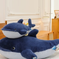 Pabrik OEM ODM Grosir Mainan Boneka Paus Biru Dongker Kawaii, Bantal Hewan Laut Lembut untuk Hadiah Anak, Dekorasi Rumah dan Kamar