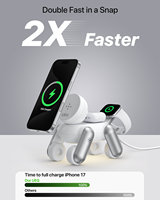 Chargeur sans fil rapide UEQ 15W 25W magnétique avec support pour iPhone, pour montre connectée et écouteurs, chargeur de téléphone avec lumière LED