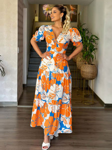 Y10357 Vestidos de Verano Modernos para Mujer, Casuales, Elegantes, con Cuello en V, Manga Abullonada, Estampado Bohemio, para Oficina - Product Image 2