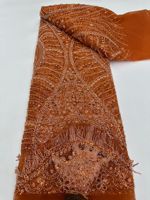 NI.AI Nouveau design Tissu en dentelle de tulle à maille ultra-lourde, bleu roi, perlé, à sequins, à franges de paon et à pompons