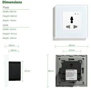 MVAVA Alexa Tuya Smartlife Smart Wifi Socket Plug Socket Glass White 1 Gang Control Light Smart Home System 13A 100000 Times Oem