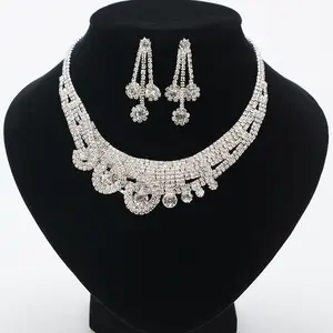 N081 Bridal Diamond Jewelry Earrings Necklace Set Wedding Dress Accessories Photo Studio Exclusive