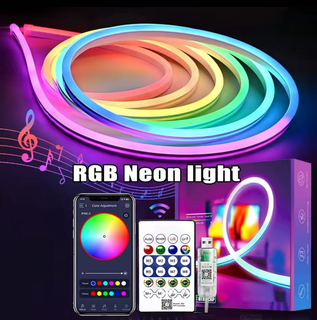 Neon LED Flexible Aquarium Lighting Belt 12V Ice Blue USB IP65 Waterproof Soft LED Flex with App/Remote Control and Dimmable