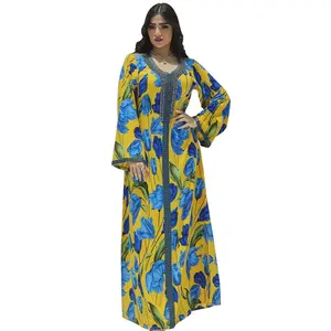 Islamische Kleidung Kragen handgemachte Lotus blatt besetzt Blase Perlen Slim Fit Blumen kleid Muslim lose Robe Kleidung Hersteller