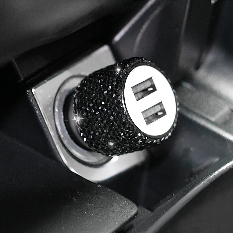 Bling Diamond Dual Cushion Women Girls Charge USB Car Adapter Compatible Bling Diamond Dual Car Charger