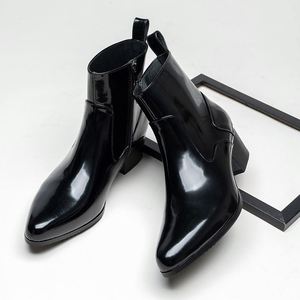 Winter New Style Black Pointed-toe Leather <b>Boots</b> Men's Cowhide Height-increasing Slip-on Waterproof Breathable Ankle Short <b>Boots</b> - Product Image 4