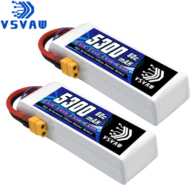 VSVAW 3S 5300mAh Lipo Battery 11.1V 60C with T/XT60 Plug for RC Car Truck Drone Quadcopter Airplane FPV RC Hobby Models Parts