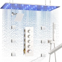 Système de douche LED double jet Homedec 16"x32" avec grande pomme de douche + douchette inclinable 2-en-1 6" et 6 jets latéraux, robinet thermostatique