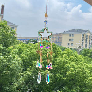 녹색 Aventurine 별 크리스탈 창 Suncatcher 매달려 달 태양 포수 유리 프리즘 자동차 매력 백미러 홈 장식 - Product Image 2