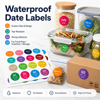 Étiquettes de date en vinyle imprimées UV personnalisées, autocollantes, imperméables, résistantes aux déchirures, en feuille plate, pour le stockage alimentaire et l'inventaire