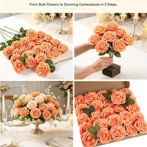 Fleurs artificielles, 25 pièces, roses <span class=keywords><strong>en</strong></span> mousse avec tiges pour décorations de table de mariage, centres de table, vente <span class=keywords><strong>en</strong></span> gros, bricolage - Product Image 3