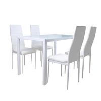 Mesa de Comedor Escandinava con Cubierta de Vidrio Templado Negro y Estructura Metálica, Duradera y Ecológica para Hoteles y Salas de Estar