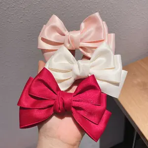 3 Layers Bow Hair Clip Sweet Plain Color Bows Hair Grip Hair Accessories For Women Girls