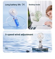 Nouveau ventilateur portable F57 rechargeable par USB, 3 vitesses, design turbine haute performance, mini ventilateur extérieur portable, support de téléphone, 5W, 500-800mAh