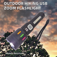 Lampe torche LED rechargeable par USB avec zoom, affichage numérique de la puissance, lumière latérale COB, torche d'urgence en plastique