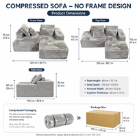 Canapé d'angle en forme de L compressé en boîte, en éponge pure, emballé sous vide, revêtu de tissu, canapé modulaire sectionnel pour salon