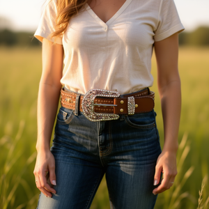 Ceinture en cuir pour femmes Nz Flower Half Buckle Diamond Belt 3.8x105Cm - Product Image 2