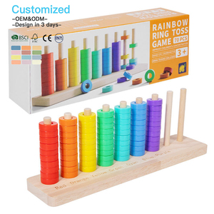 EDULAND Montessori Juego de Aros de Madera Arcoíris para Clasificar Colores, Juguetes Educativos de Conteo de Cuentas para el Aprendizaje de Matemáticas para Niños - Product Image 1