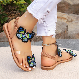 Women Embroidery Butterfly Flat <b>Sandals</b> Clear Strap <b>Elastic</b> Ankle Strap Summer Beach Open Toe Footwear - Product Image 4