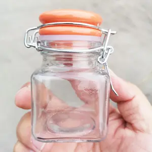 Chất Lượng Tốt Vuông Shape Glass Chum Clip Top 100Ml Gốm Nắp Kín Thực Phẩm Lưu Trữ Jar Chất Lượng Glass Jar Với Kẹp