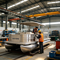 Bateau ponton en aluminium soudé de 22 pieds avec pont en EVA, porte-cannes à pêche et vivier pour la pêche en rivière, lac et loisirs