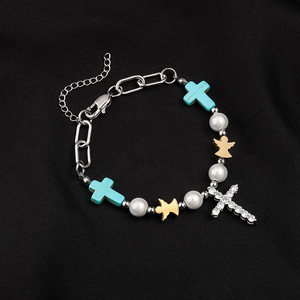 Disegno originale angelo croce riflettente perla materiale misto di nicchia in acciaio inox all'ingrosso collana all'ingrosso in acciaio - Product Image 3