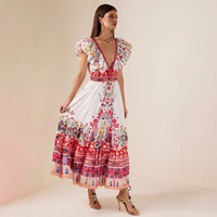 Nouvelle Robe Longue Vintage 2026 Unie Décontractée Tissée Écologique Respirante Sans Manches à Volants avec Col en V Profond
