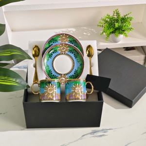 Ensemble de tasses à café de luxe américain moderne avec couteau, fourchette, cuillère en porcelaine fine, compatible lave-vaisselle et micro-ondes, cadeau pour la maison et le bureau - Product Image 2