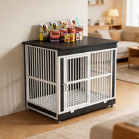 Lit/Cage de Luxe en Acier et Bois pour Animaux de Compagnie – Utilisation Intérieure/Extérieure – Petites/Moyennes/Grandes Tailles – Plateau en Plastique Épais Anti-Morsure – Fermeture à Boutons