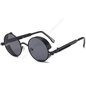 Wholesale Classic Gothic Steampunk <b>Sunglasses</b> Luxury Brand Designer High Quality Men and <b>Women</b> Retro Round Metal Frame UV400 - Product Image 1
