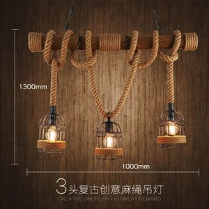 Lampadario a Tre Teste in Corda di Canapa Stile Vintage Nordico Americano per Ristorante, Bar o Caffetteria - Product Image 6