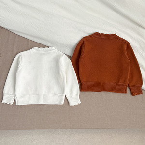 Pull cardigan en tricot brodé de style coréen pour bébé fille Angou Spring, nouveau modèle rétro, haut d'automne - Product Image 3