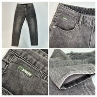 Jeans slim stretch premium pour hommes, taille mi-haute, en denim gris délavé, avec service d'échantillons en 7 jours pour les marques
